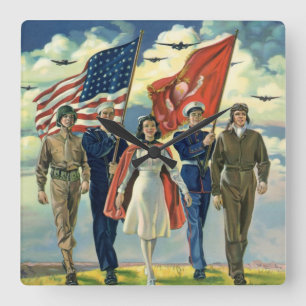 Relógio Quadrado Heros do Pessoal Militar Vintage Patriótico, Orgu