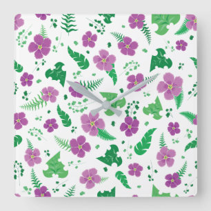 Relógio Quadrado Hibisco Roxo