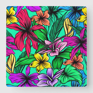 RELÓGIO QUADRADO HIBISCUS COLORIDO 