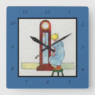 Relógio Quadrado Hickory, Dickory, Mãe Dock Goose Nursery Rhyme