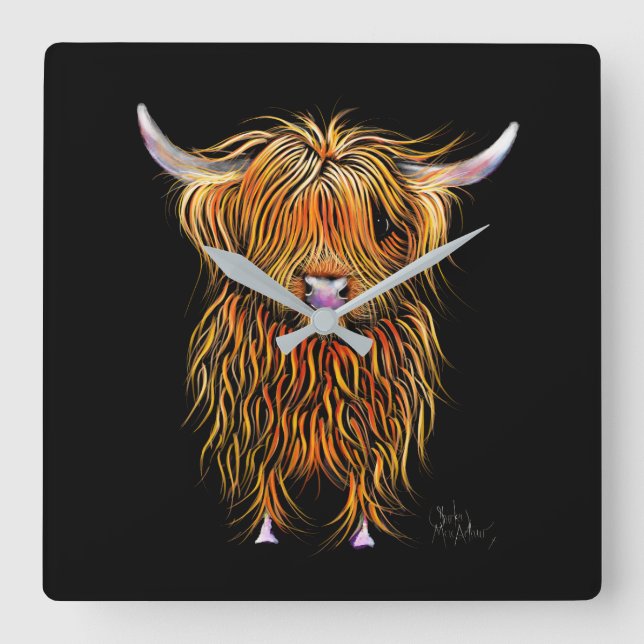 Relógio Quadrado HiGHLaND CoW Impressão SCoTiSH ' HuMPHReY ' CLoCK (Frente)