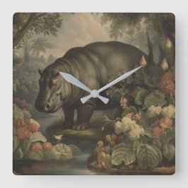 Relógio Quadrado Hipopótamo Botânico Vintage