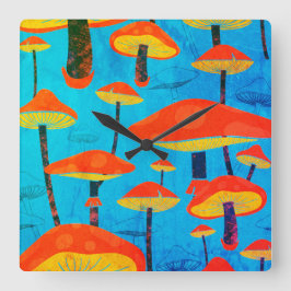 Relógio Quadrado Hippie Dreamy Retro Vibe Encantando Cogumelos