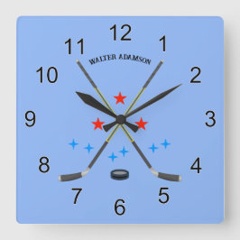 Relógio Quadrado Hockey Crossed Sticks and Puck