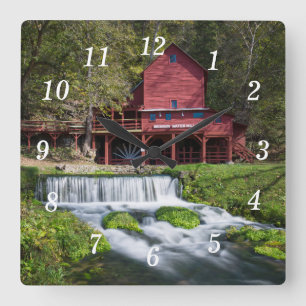 Relógio Quadrado Hodgson Water Mill Landscape Wall Clock