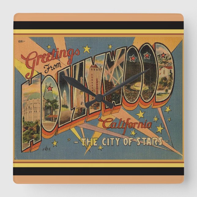 Relógio Quadrado Hollywood nostálgica (Frente)