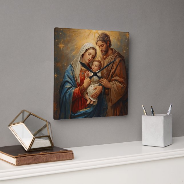 Relógio Quadrado Holy Family Christmas Wall Clock For Peaceful Holi (Escritório)