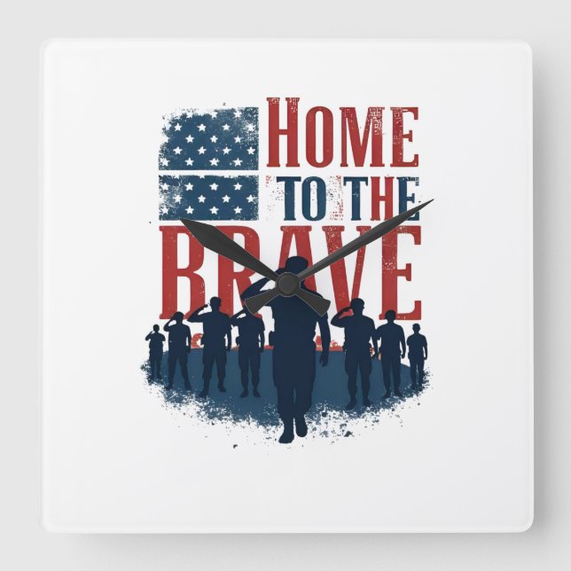 Relógio Quadrado Home of the Brave Salute Tee (Frente)