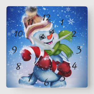 Relógio Quadrado Homem de neve com um cachecol