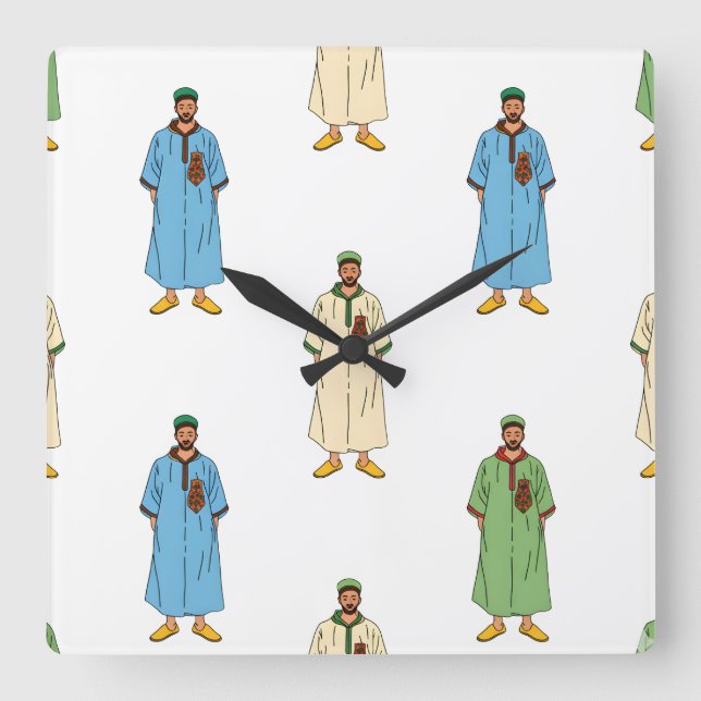Relógio Quadrado Hommes marocains à Djellaba Motif (Frente)