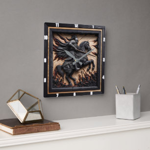 Relógio Quadrado Honra Medieval: Exibição de Madeira Esculpida