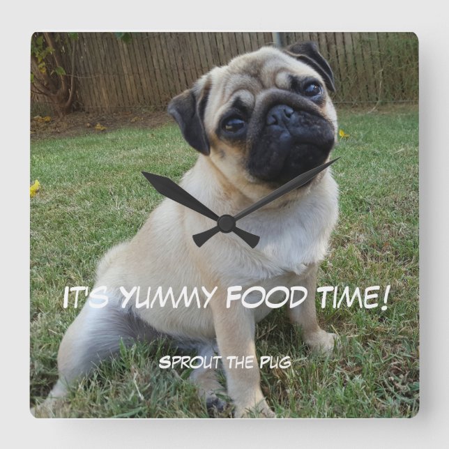 Relógio Quadrado Hora da Comida Yummy (Frente)