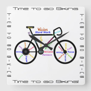 Relógio Quadrado Hora de ir Biking, bicicletas com palavra