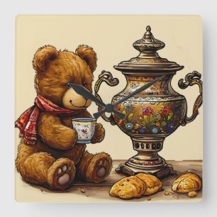 Relógio Quadrado Hora do chá com urso