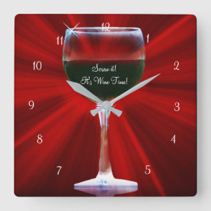 Relógio Quadrado Hora do vinho tinto com graça