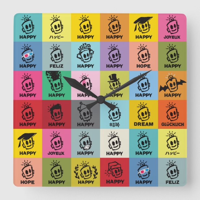 Relógio Quadrado Hora FELIZ (Frente)