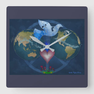 Relógio Quadrado Hora para a paz de mundo