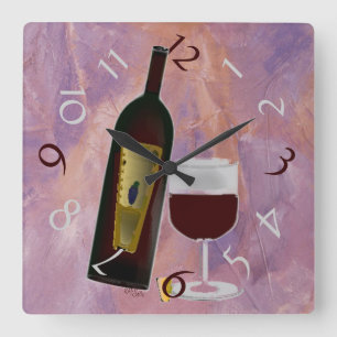 Relógio Quadrado Hora para o vidro do vinho
