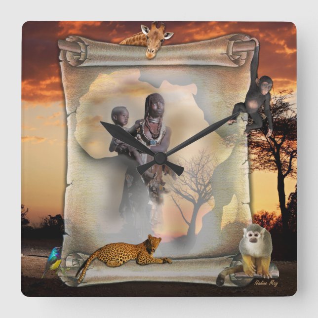 Relógio Quadrado Horário Africano (Frente)