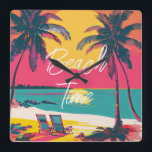 Relógio Quadrado Horário de Verão Praia Retro Surfer Palm Trees Sun<br><div class="desc">Summer Beach Vibe Retro Surfer Palm Trees Sunset</div>