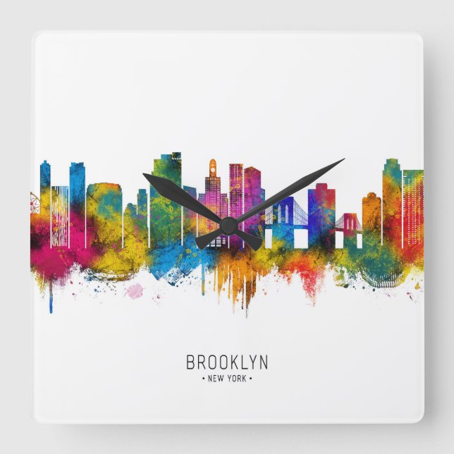 Relógio Quadrado Horizonte de Brooklyn Nova York (Frente)