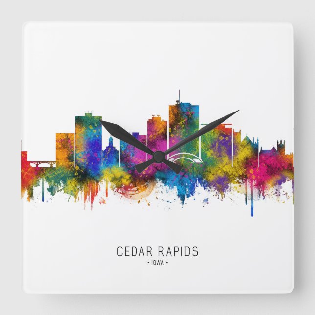 Relógio Quadrado Horizonte de Cedar Rapids Iowa (Frente)