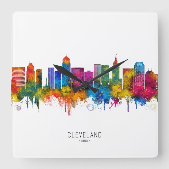 Relógio Quadrado Horizonte de Cleveland Ohio (Frente)