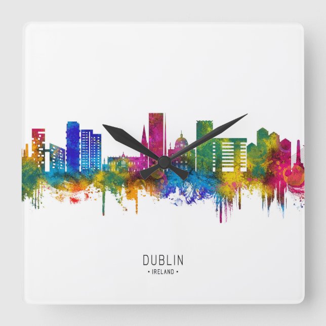 Relógio Quadrado Horizonte de Dublim Irlanda (Frente)