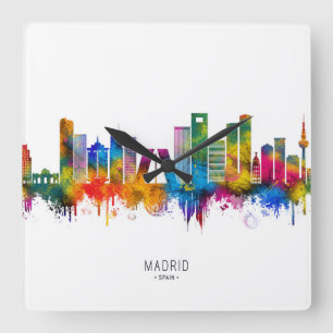 Relógio Quadrado Horizonte de Madrid Espanha