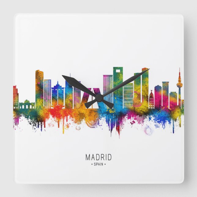Relógio Quadrado Horizonte de Madrid Espanha (Frente)