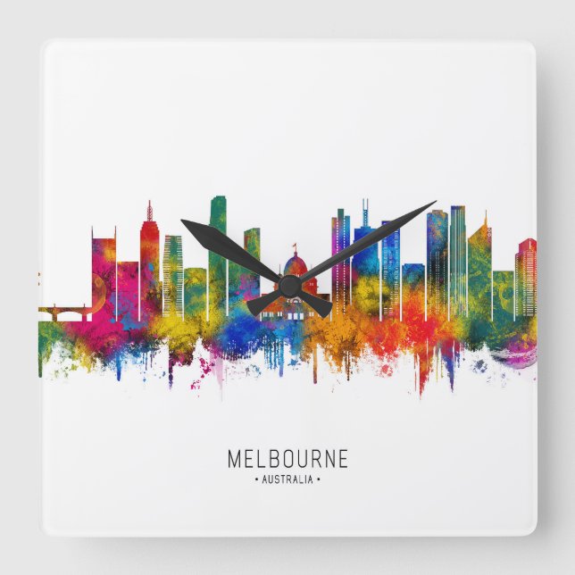 Relógio Quadrado Horizonte de Melbourne Austrália (Frente)