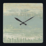 Relógio Quadrado Horizonte sem som<br><div class="desc">Horizonte II Mudado por Jennifer Goldberger. Apresenta linhas horizontais de várias cores,  de amarelo a verde a azul e formas semelhantes a pintdrip.</div>