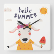 Horloge en Acrylique carrée Hello summer -