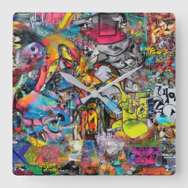 Relógio Quadrado Horloge graffiti (Frente)