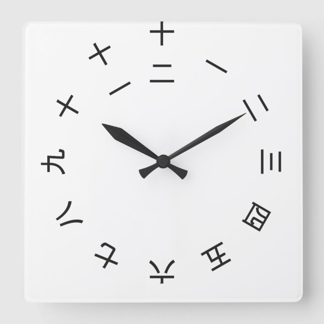 Relógio Quadrado Horloge Kanji Clock 1-12 (rotated) (Frente)