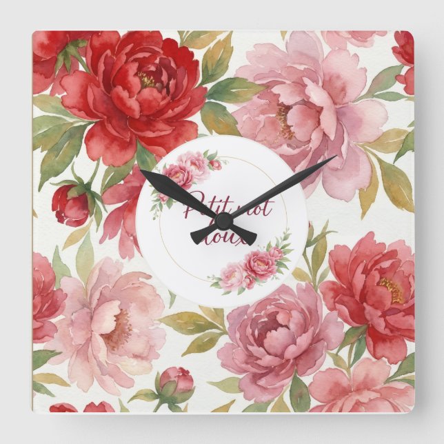 Relógio Quadrado Horloge murale florale Petit mot doux   (Frente)