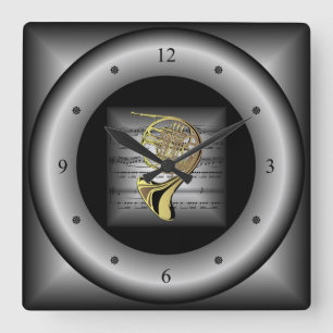 Relógio Quadrado Horn Francês ~ 3D Folha Música ~ Travesseiro Pra