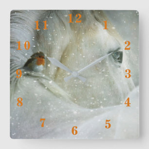 Relógio Quadrado Horse de inverno e Robin