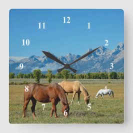 Relógio Quadrado Horses Teton Monta Paisagem Foto