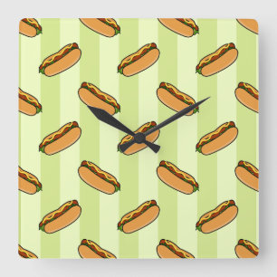 Relógio Quadrado Hot Dog Pattern