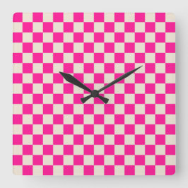 Relógio Quadrado Hot pink and tan checkerboard pattern