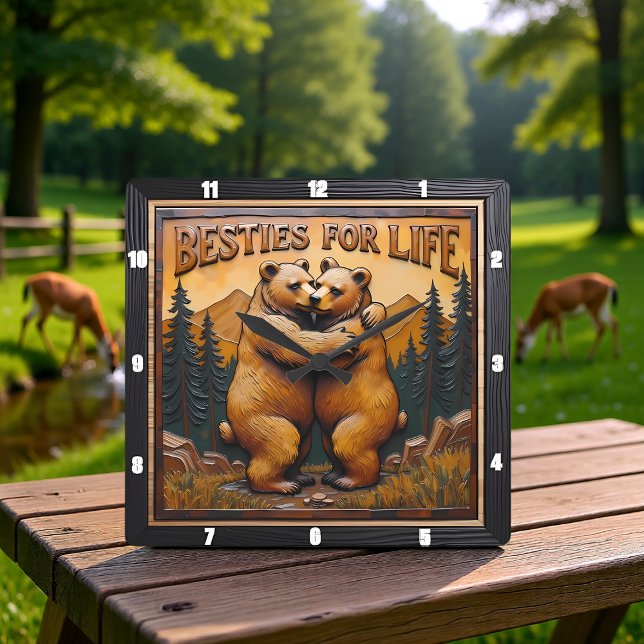 Relógio Quadrado Hugging Bears Orange Mountain (Criador carregado)