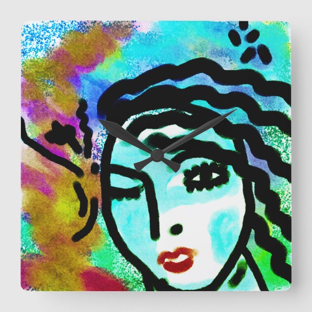 Relógio Quadrado Huh Original Abstrato Art (Frente)