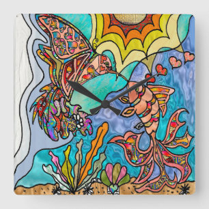 Relógio Quadrado Hummingbird Goldfish Reflexão Fantasy Wall Clock