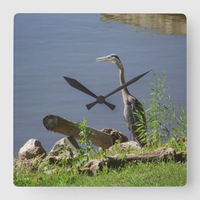 Relógio Quadrado Huron azul na costa (Frente)