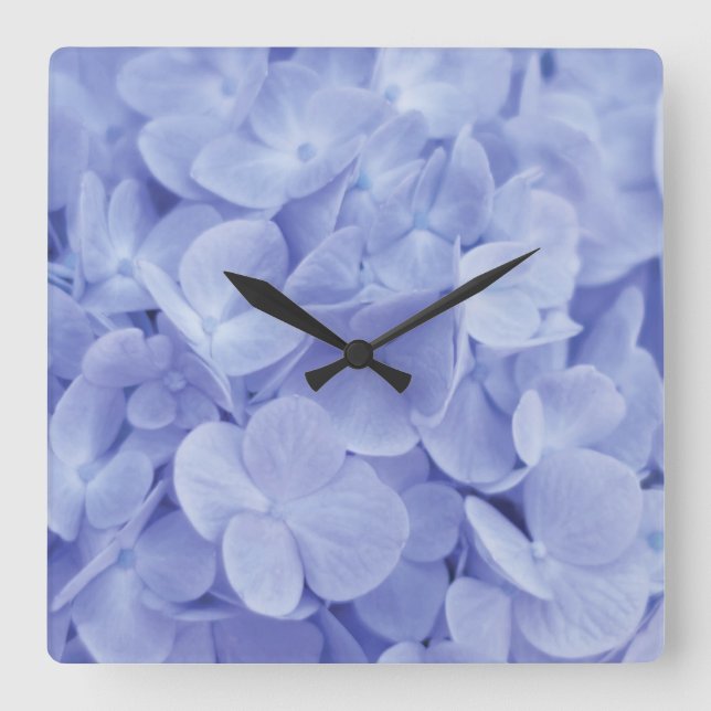 Relógio Quadrado Hydrangea azul (Frente)
