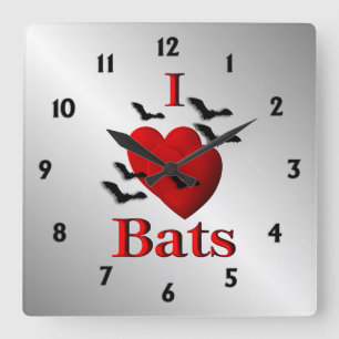 Relógio Quadrado I Heart Bats Wall Clock
