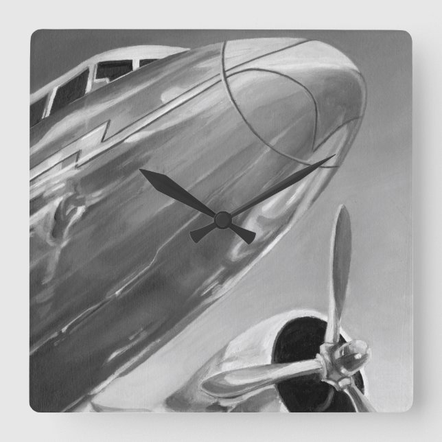 Relógio Quadrado Ícone de Aviação: Vista de Fecho (Frente)