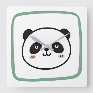 Relógio Quadrado Ícone gráfico minimalista de cabeça de panda