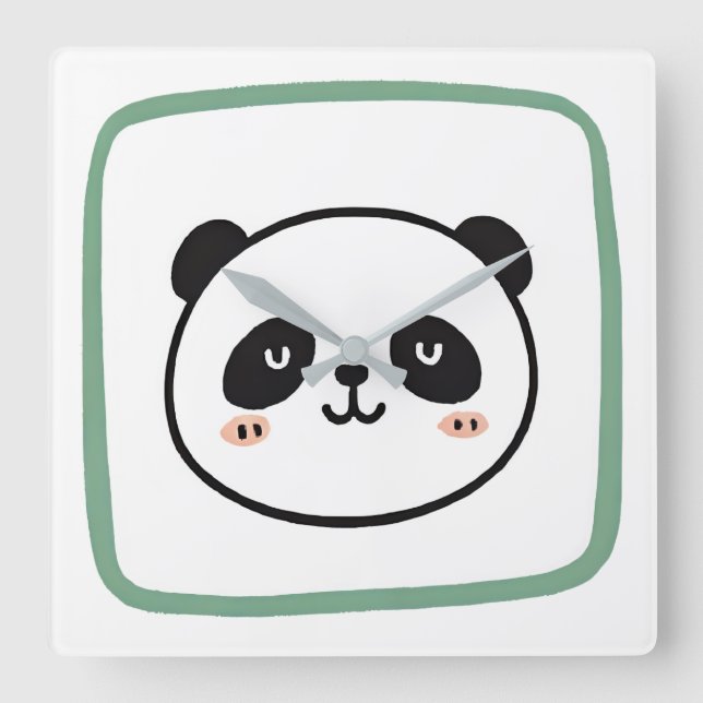 Relógio Quadrado Ícone gráfico minimalista de cabeça de panda (Frente)